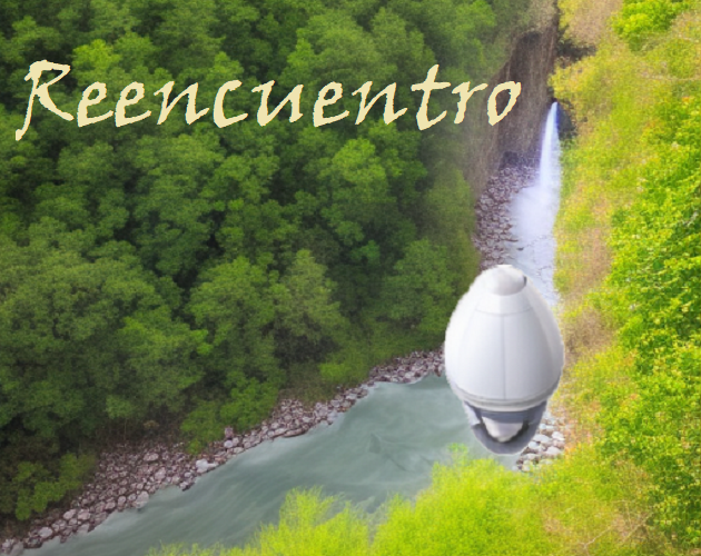 Quebrada con rio y nave espacial