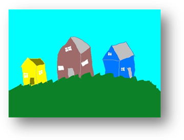 Title: The town - Description: Picture of three houses of the town.